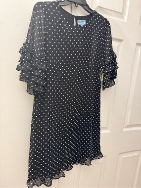 CeCe Black Blouse with White Dotted Texture